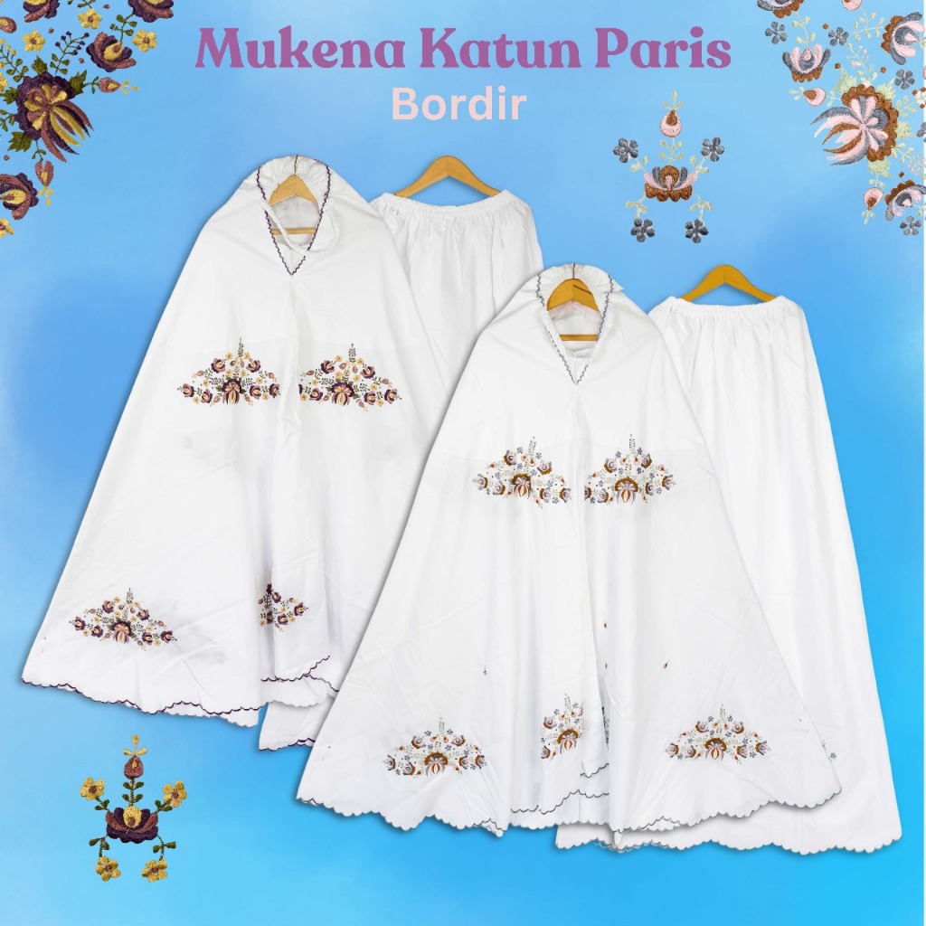 Mukena Katun Paris Bordir Premium – Warna Putih Dan Motif Menarik
