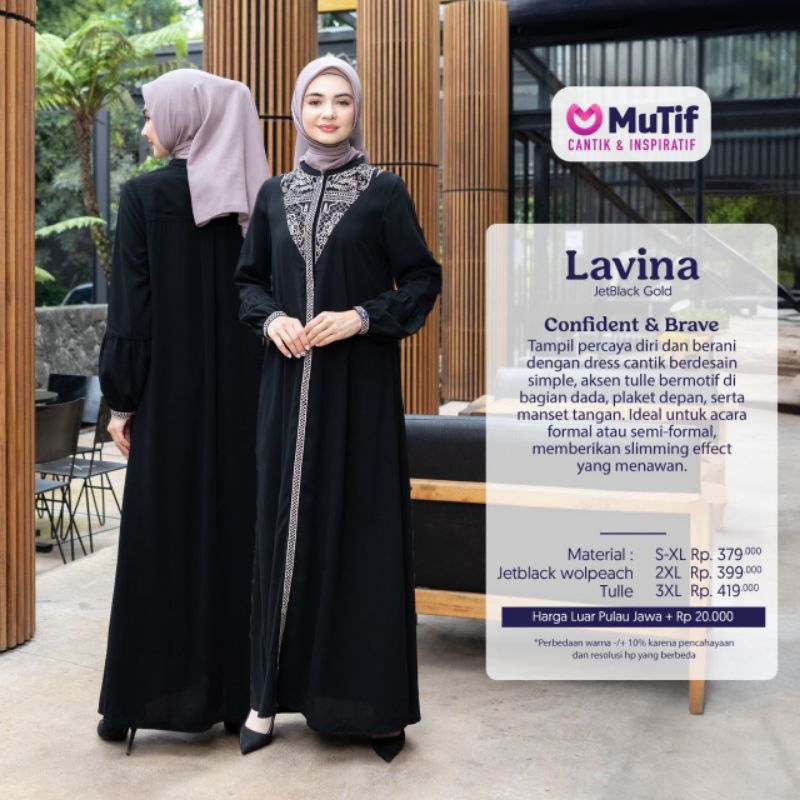 GAMIS HITAM DEWASA LAVINA JETBLACK GOLD BY MUTIF (GAMIS DEWASA HITAM MUTIF)