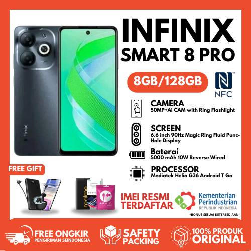 Infinix Smart 8 Pro 8/128GB- Up to 16GB Extended RAM - 6.6"