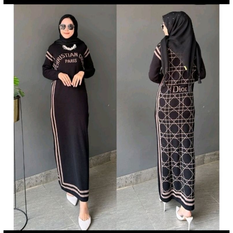 gamis wanita rajut import long maxy