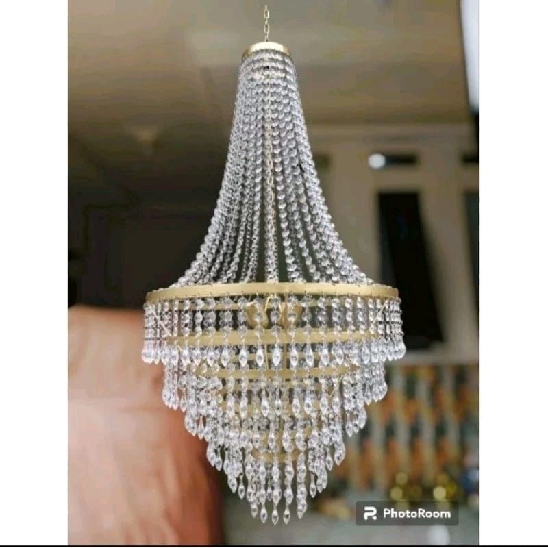 LAMPU HIAS GANTUNG KRISTAL/UKURAN 50×100cm. BESAR /CCOK UNTUK DEKORASI WEDDING ATAU PLAPON RUMAH MAS