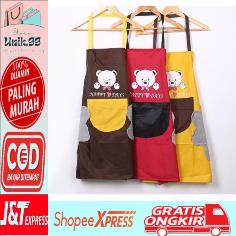 Celemek Masak Apron Premium Waterproof / Celemek Kerakter Bear Anti Minyak