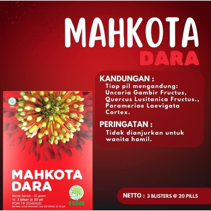 Mahkota Dara 60 pil  - Mustika Dara HNI HPAI Herbal Miom Kista Keputihan promil program hamil herbal