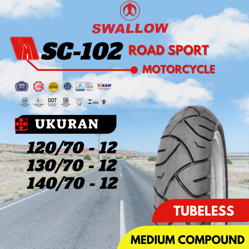 BAN LUAR SEPEDA MOTOR SWALLOW SC-102 UKURAN 120/70 130/70 140/70 RING 12 TUBELESS