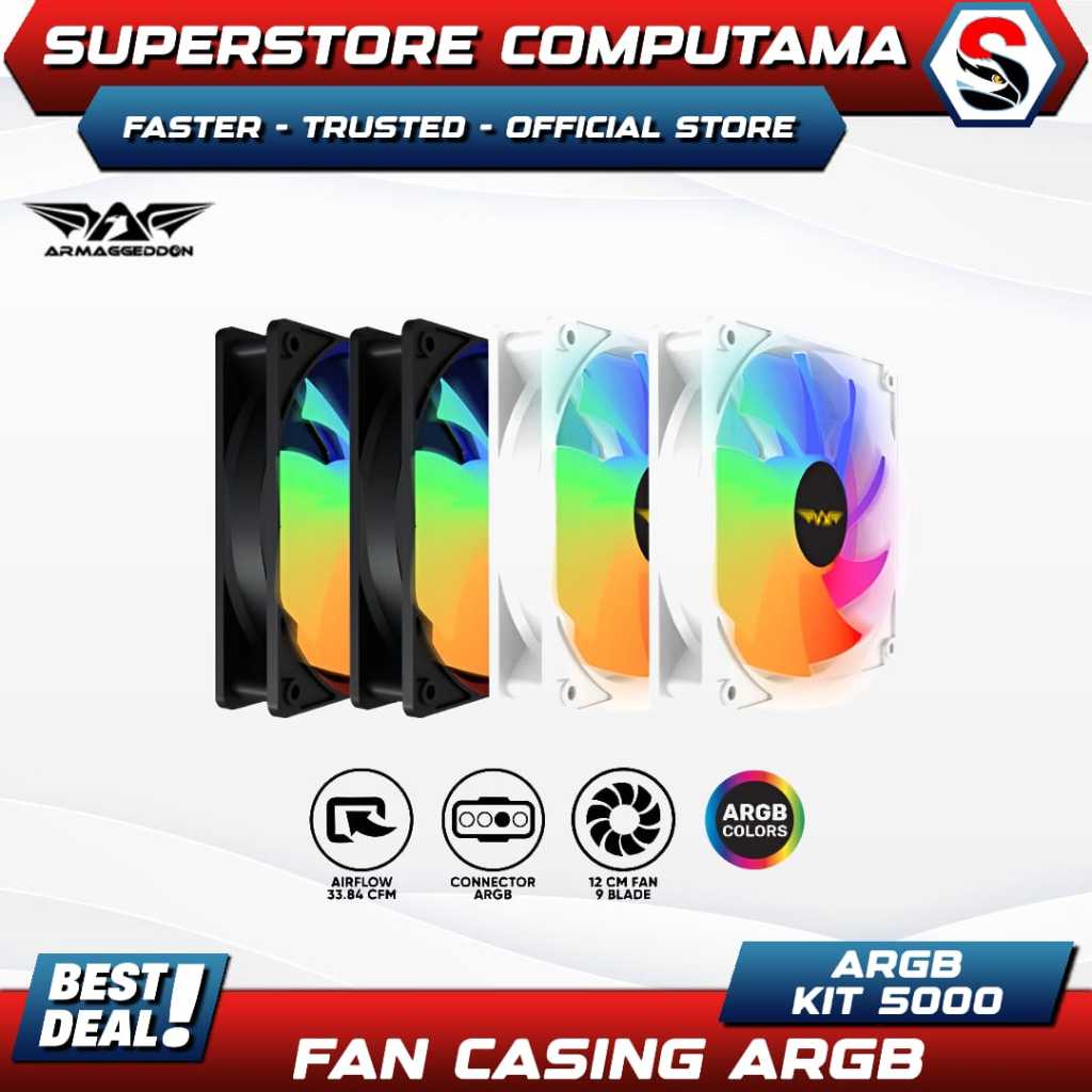 Fan Casing Armaggeddon ARGB KIT 5000 RGB PC Cooling Fan with 9 Blade | Isi 4x Fan
