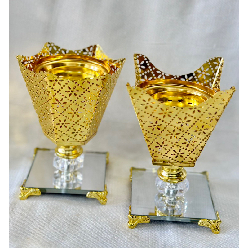Mabkhara Tempat Dupa Bukhur / Incense Burner Mabkhara Antik Manual Mabkhara Kaca Gold