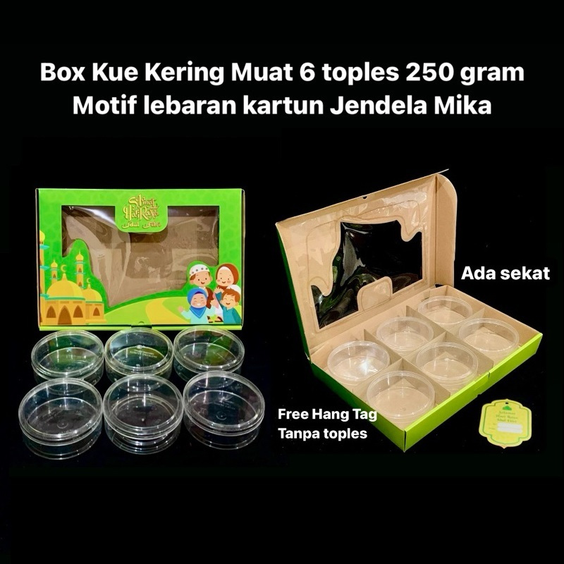 

( 5 pcs ) Box Parcel Kue Kering Lebaran Kardus Kotak Jendela Mika Muat 6 Toples Bulat 250gr