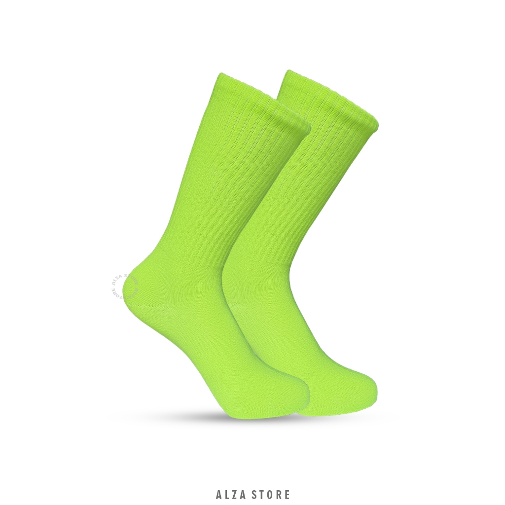 ALZA Kaos Kaki Oldschool Polos Hijau Neon Lime H19 Premium Panjang