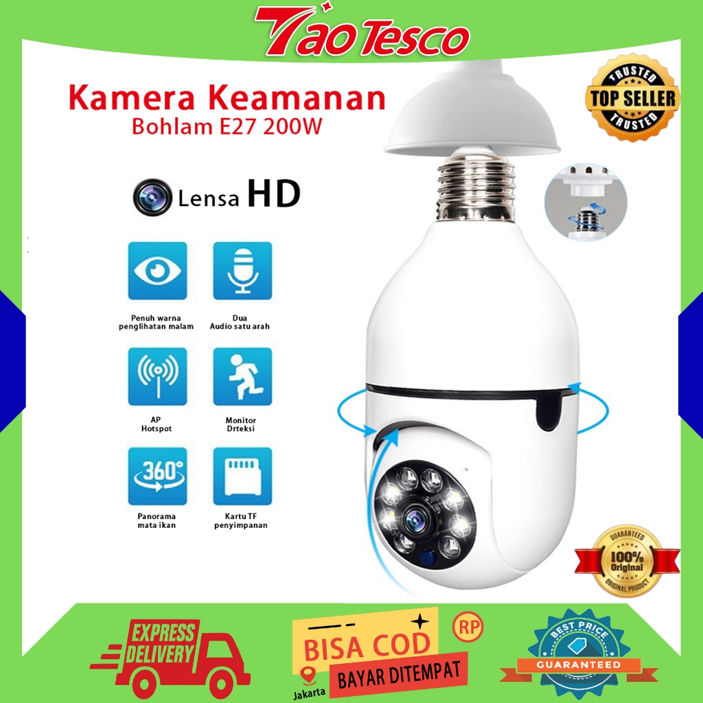 (ORI,COD)CCTV Lampu V380 Pro 8MP Kamera CCTV Wifi Lampu CCTV 360 PTZ