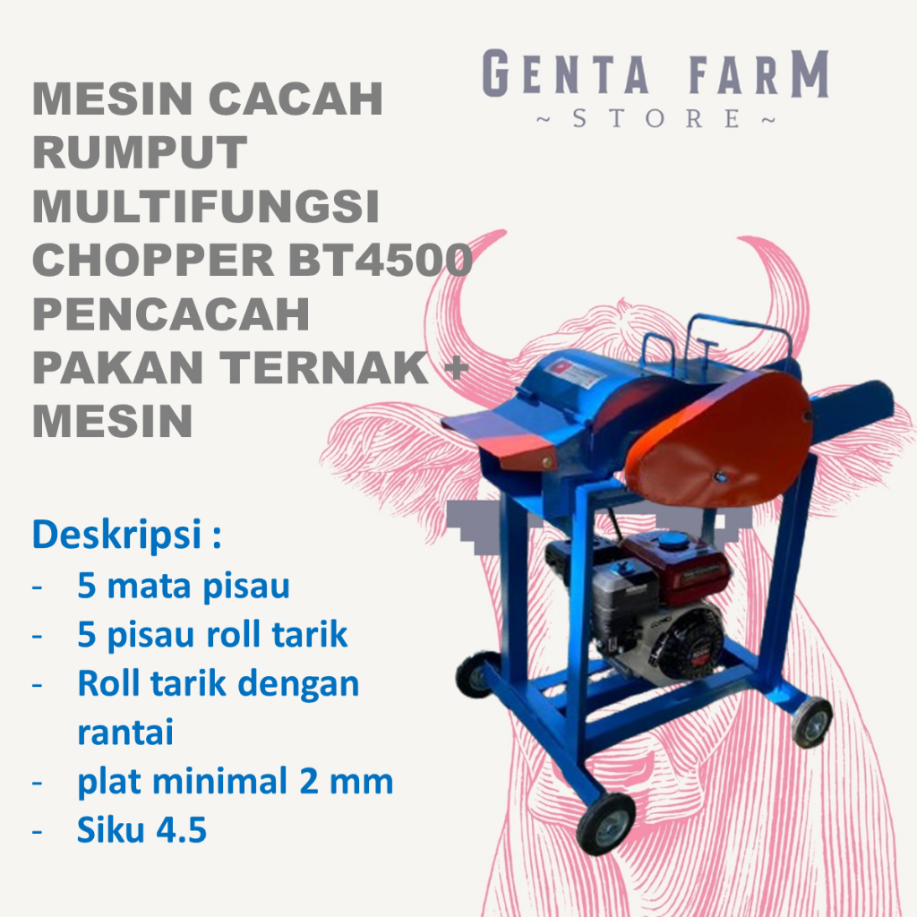 Mesin Cacah Rumput Multifungsi Chopper BT4500 Pencacah Pakan Ternak Kambding Sapi Domba + MESIN