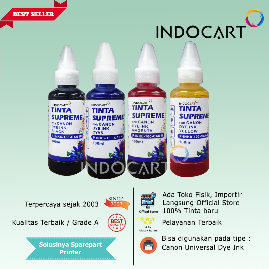 IndoCart Tinta Refill Canon PG40 PG47 PG740 PG745 PG810 PG830-Dye-100m