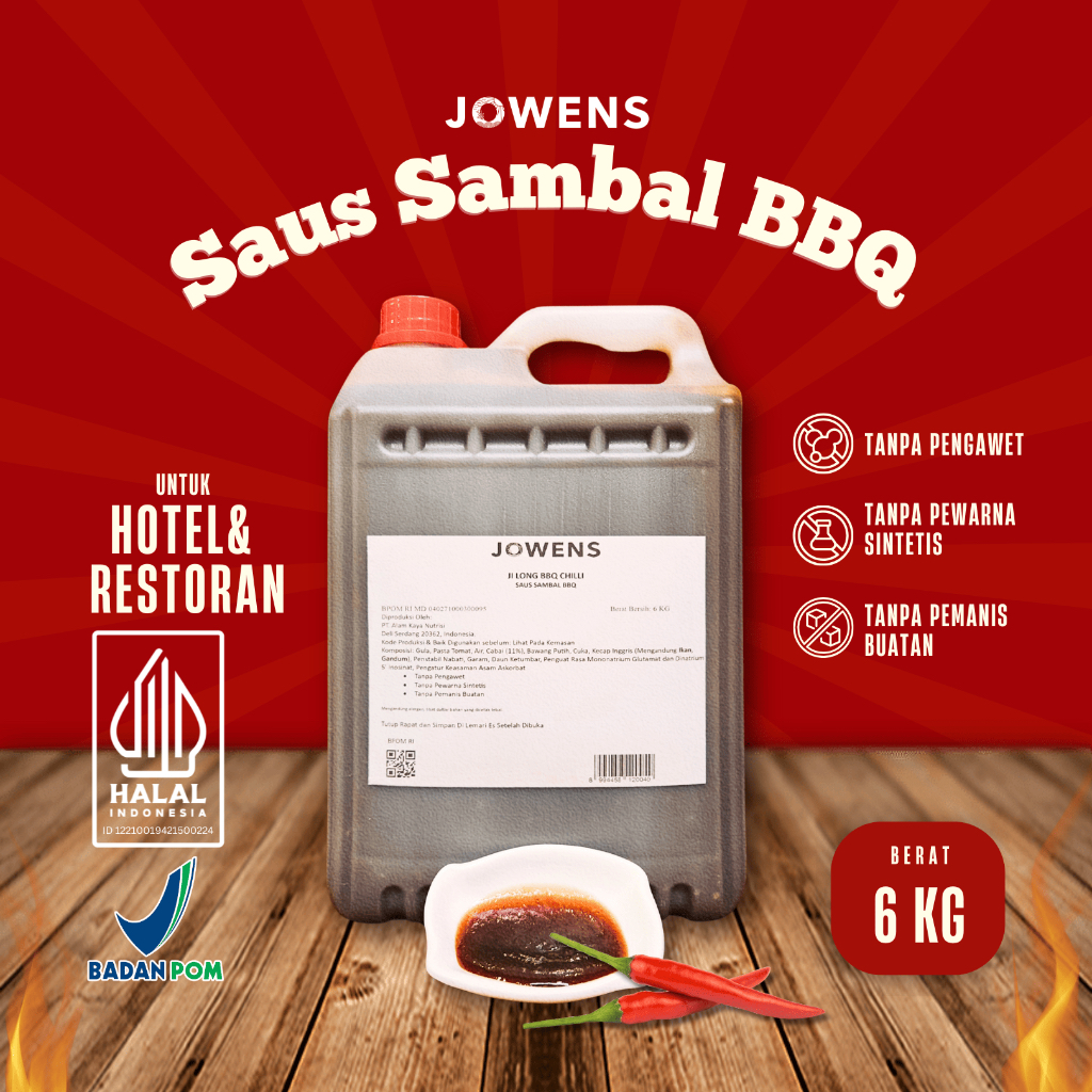 

JOWENS Saus Sambal BBQ Hotel & Restoran 6 KG Jerigen HALAL - Dimsum, Burger, Emping