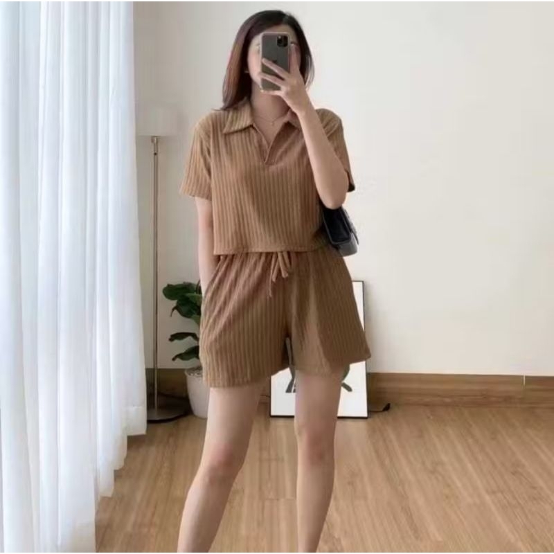 Setelan Croptop Premium crop oneset hornet wanita knitt oneset