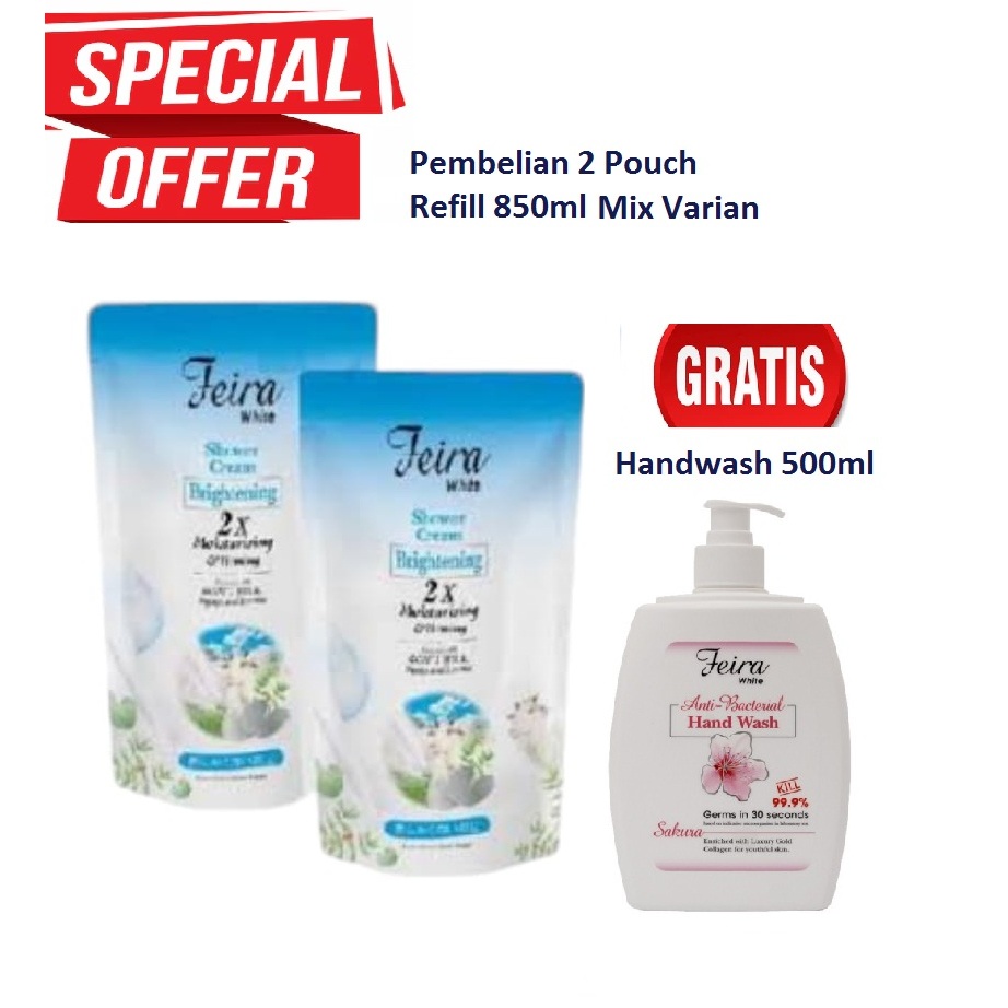 Feira White Shower Cream Sabun Mandi 850ml Refill