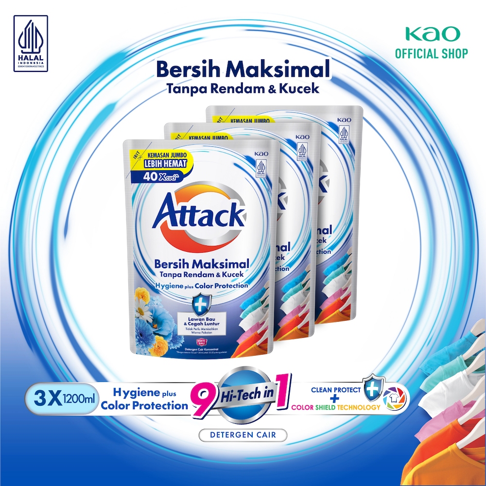 Attack Hygiene Plus Deterjen Cair Semua Mesin Cuci 1200 mL Triple Pack