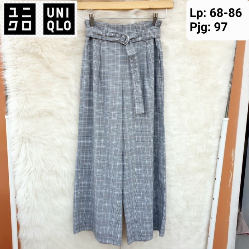 UNIQLO Culottes Tartan HW High Waist Pants Pinggang Kriwil Celana Panjang Kulot Wanita