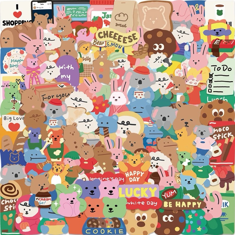 

Bear Korean Style Sticker Tema Tulip Smiley Bear Aesthetic Scrapbook Bujo