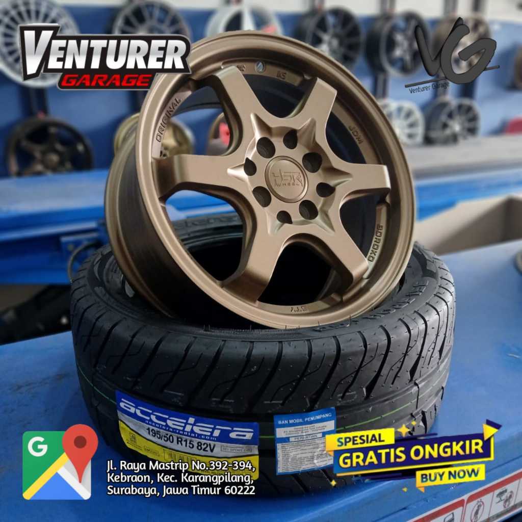 Paket Velg dan Ban semi sllick 195 50 R15 murah HSR STY R15 mobil agya calya avanza livina