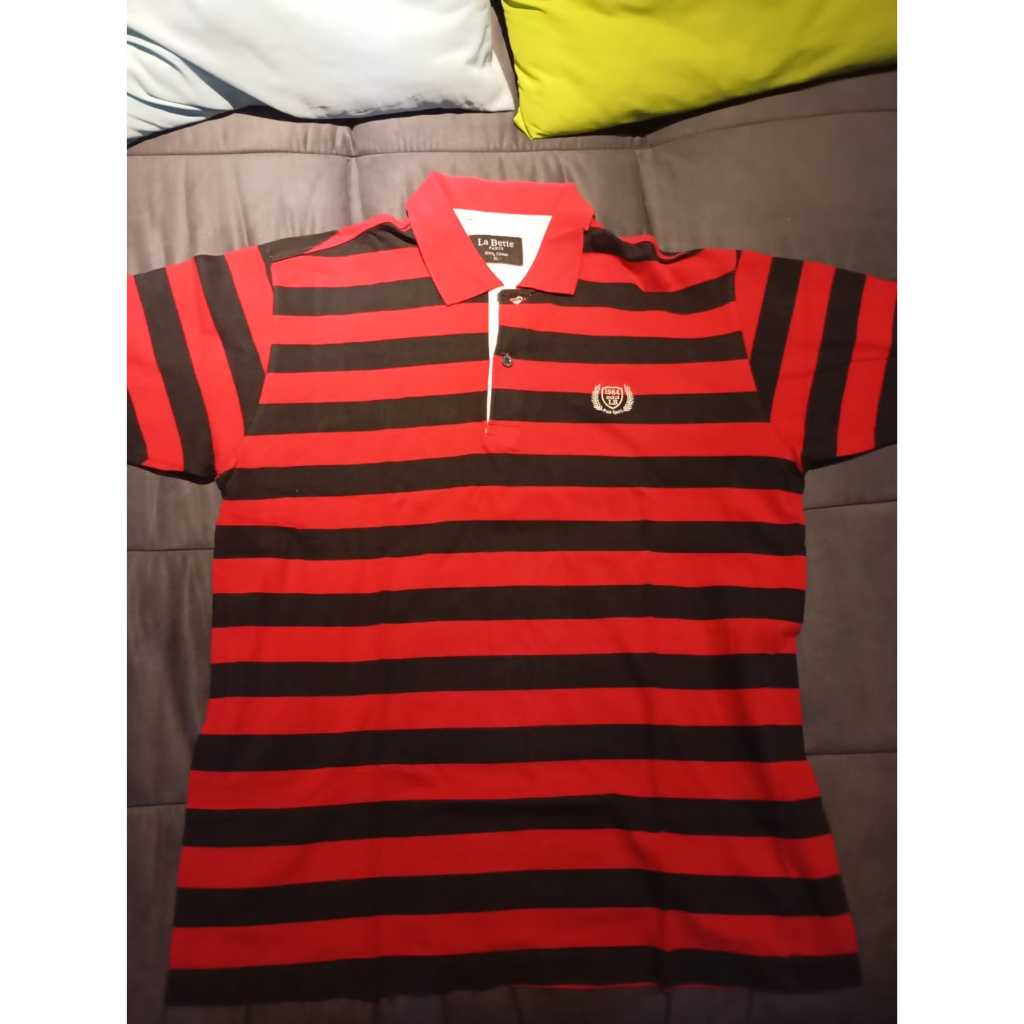 LA BETTE Red & Black Strip Polo Shirt