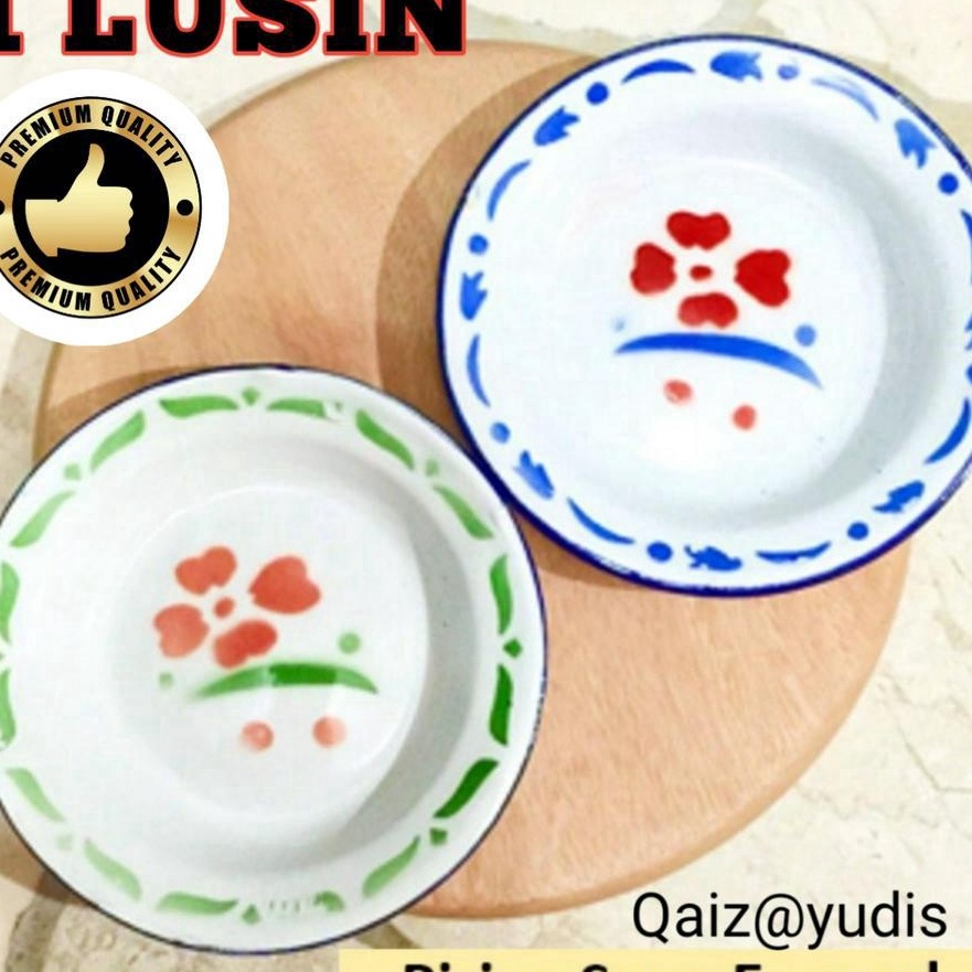 Termurah Piring Seng 1 LUSIN Tebal 22 CM  Piring Enamel  Piring Madura  Piring Jadul blirik