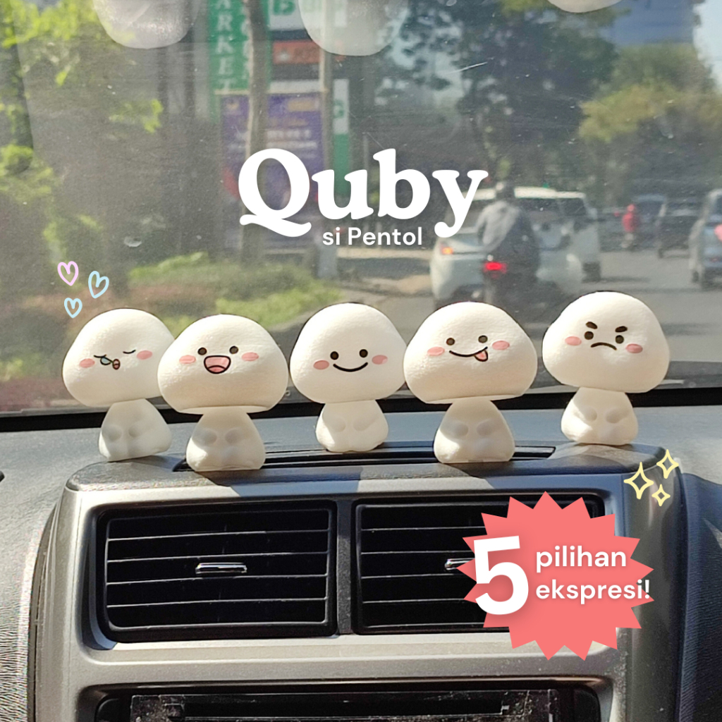 Pajangan Pentol Quby Dashboard Mobil Hiasan Meja | Action Figure Kepala Goyang Bobble Head - Tipsie
