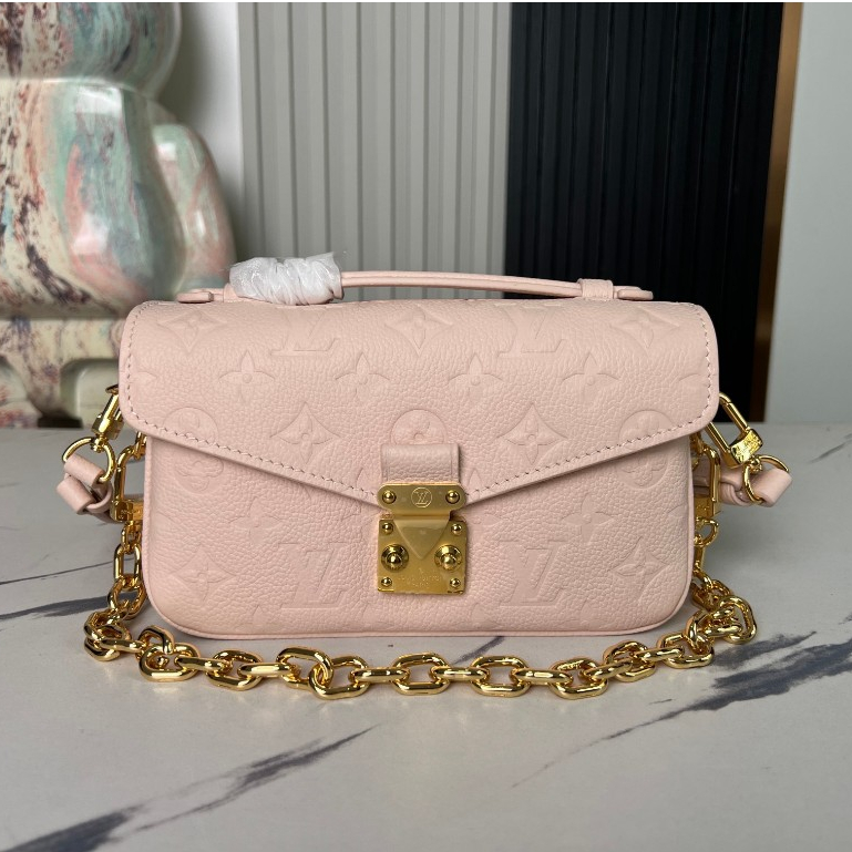 Top [Blissful Boutique] LV Louis Vuitton Pink Full Leather Embossed Chain Bag Messenger Bag Series W