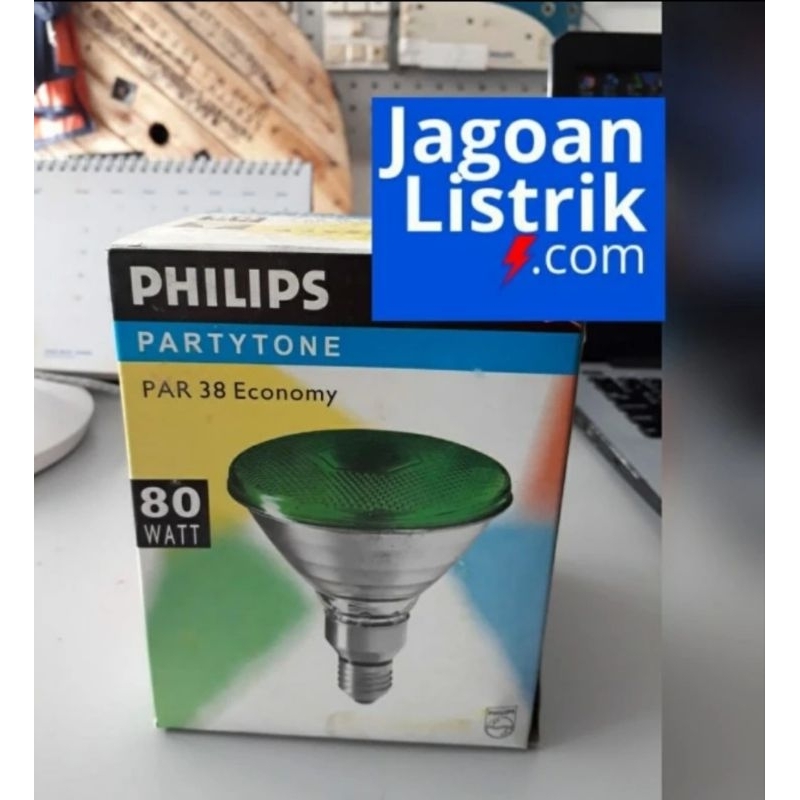 Lampu Sorot PAR 38 80W Economy Flood light Philips Green Hijau PAR38 80 Watt Partytone