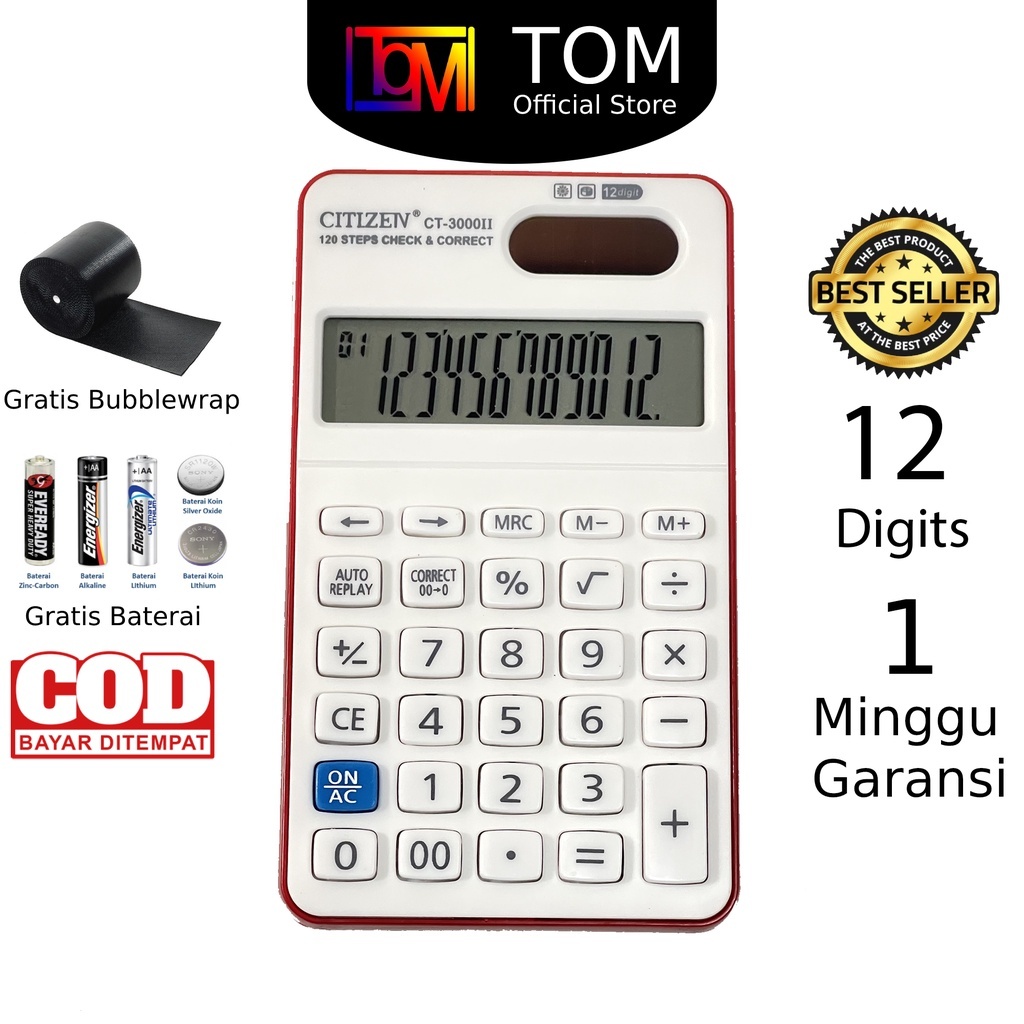 

Kalkulator Citizen CT 3000ii 12 Digit - Calculator Check Dual Two 2 Power