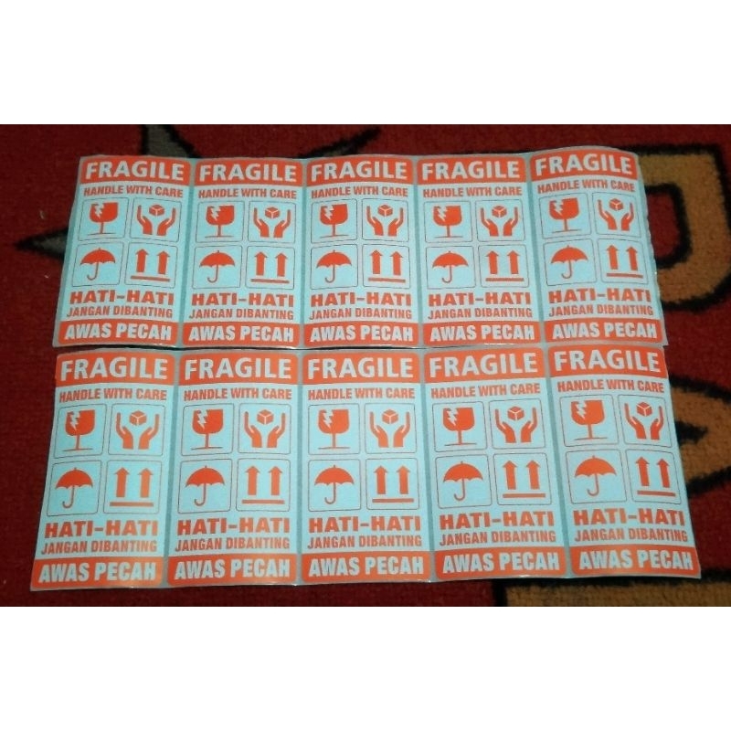 

10 pcs stiker fragile uk 5 x 9,5 cm