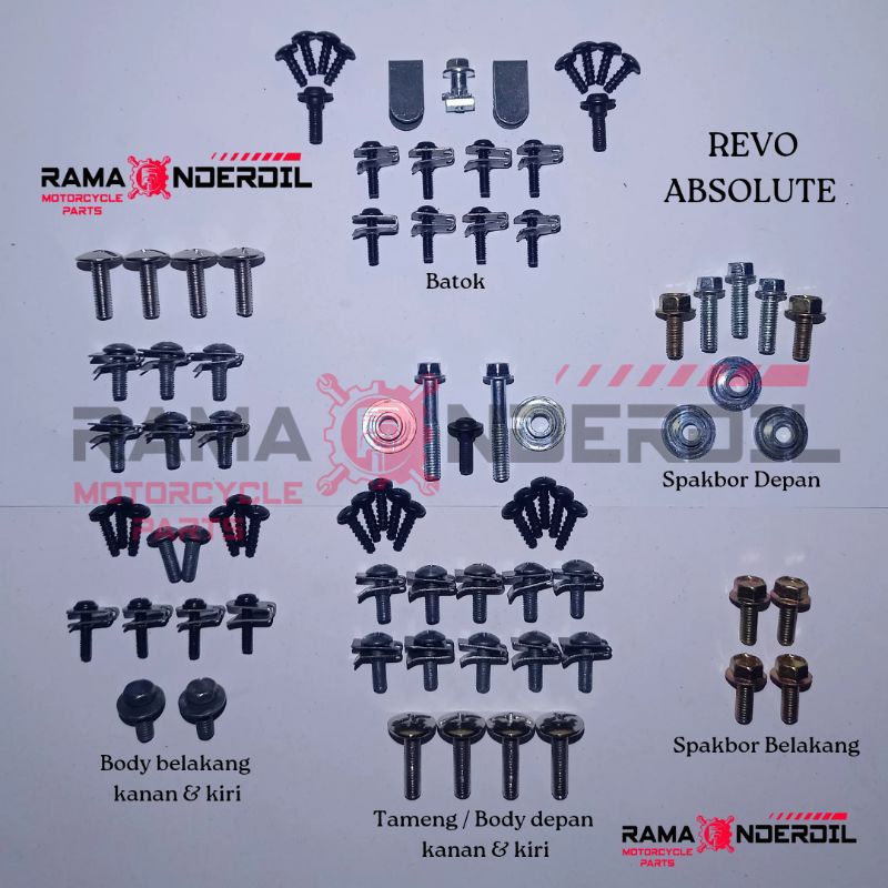 Baut/Baud full body (lengkap) Motor Revo 110 Absolute