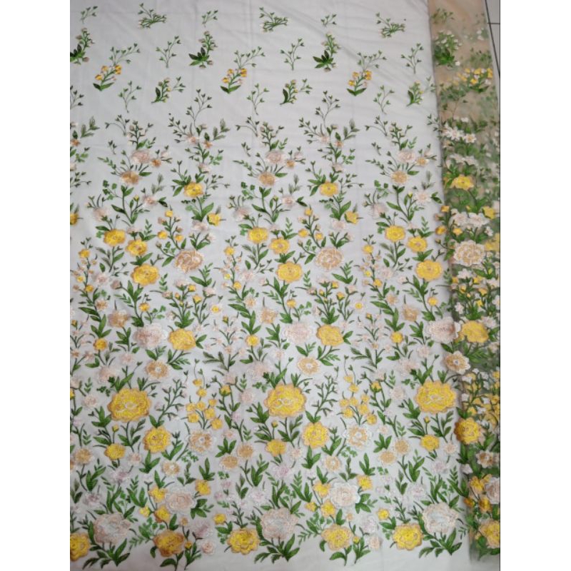 BAHAN/KAIN TULLE NAGITA TWO TONE TERBARU MOTIF BUNGA/BRUKAT BORDIR TEBAL