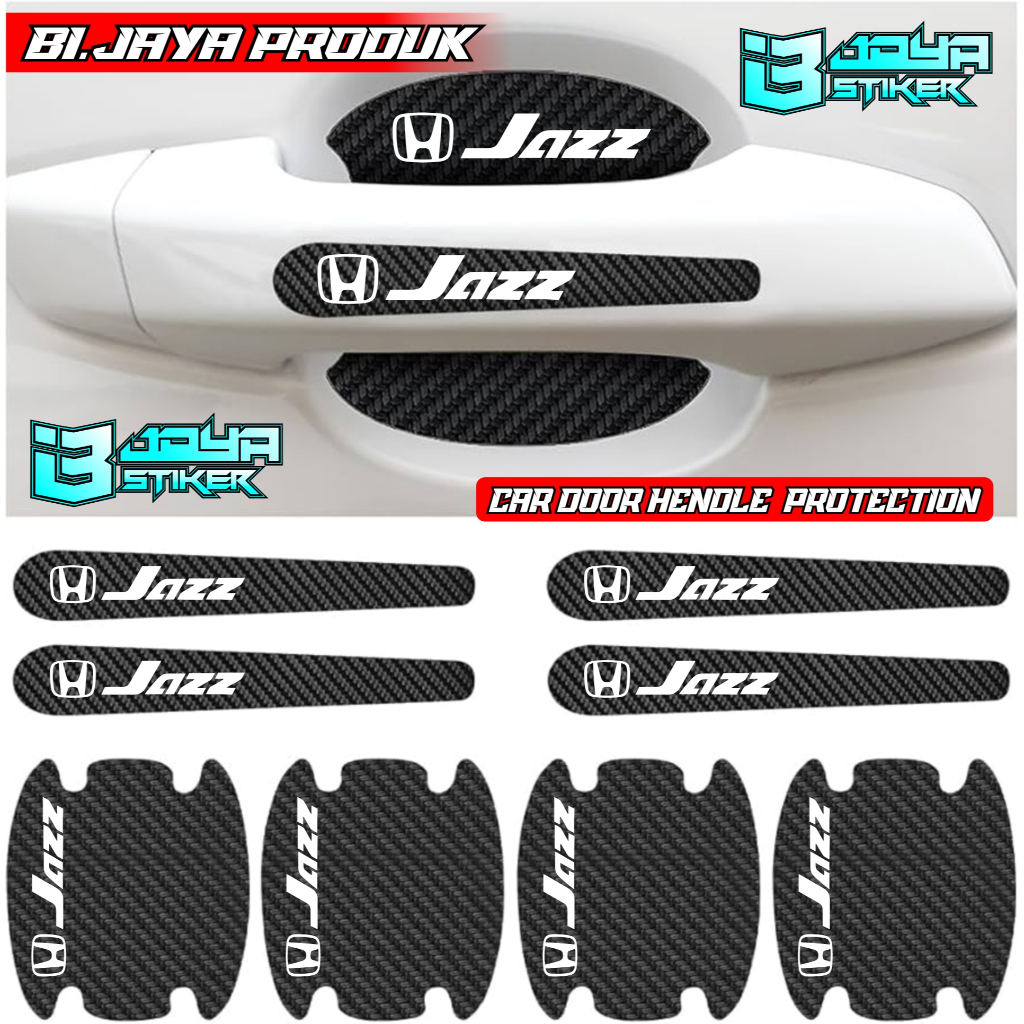 8 PCS Sticker Carbon 3D Pelindung Gagang Pintu Mobil JAZZ Sticker Carbon Pengaman Handle Pintu Mobil