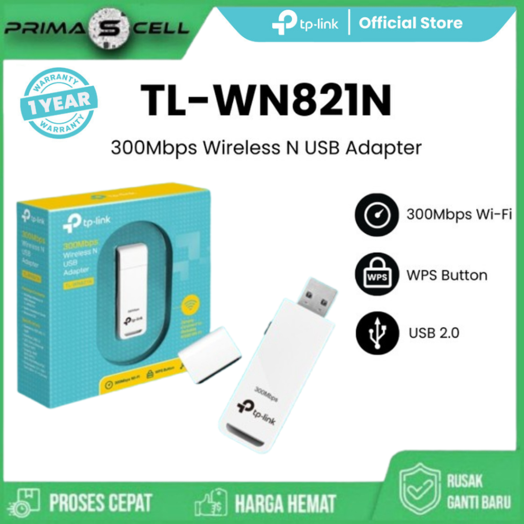 TP-LINK TL-WN821N 300Mbps Wireless N USB Adapter - White - TL-WN821N