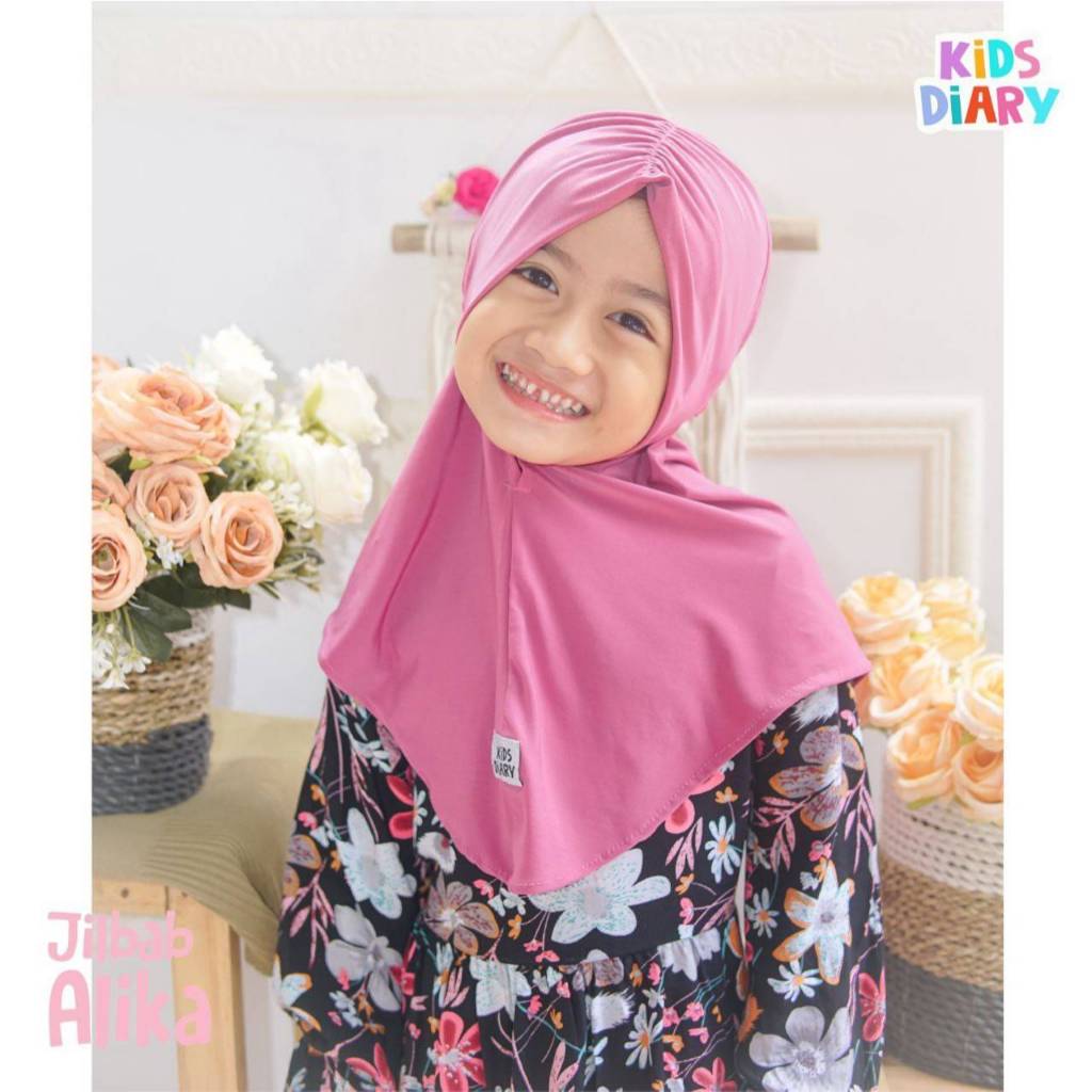 Jilbab anak perempuan Kids Diary  lucu kekinian usia 1-10 tahun TK/SD bahan kaos nyaman
