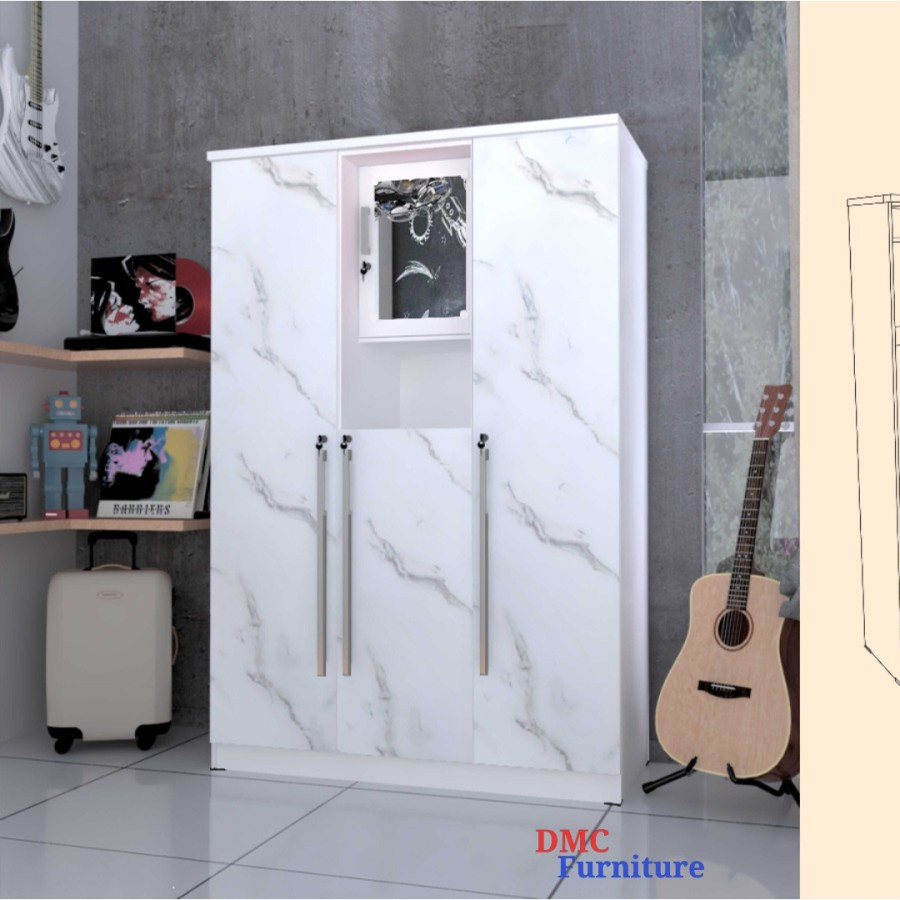 Lemari Baju / Pakaian 3 Pintu Cermin LPP 37 ROMARO NARA BANDUNG
