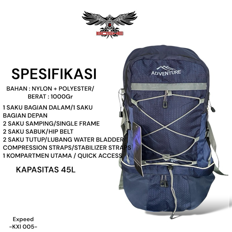 Tas Semi carrier BOSHE 45L!, Outdoorgear-Tas gunung/KBW-003