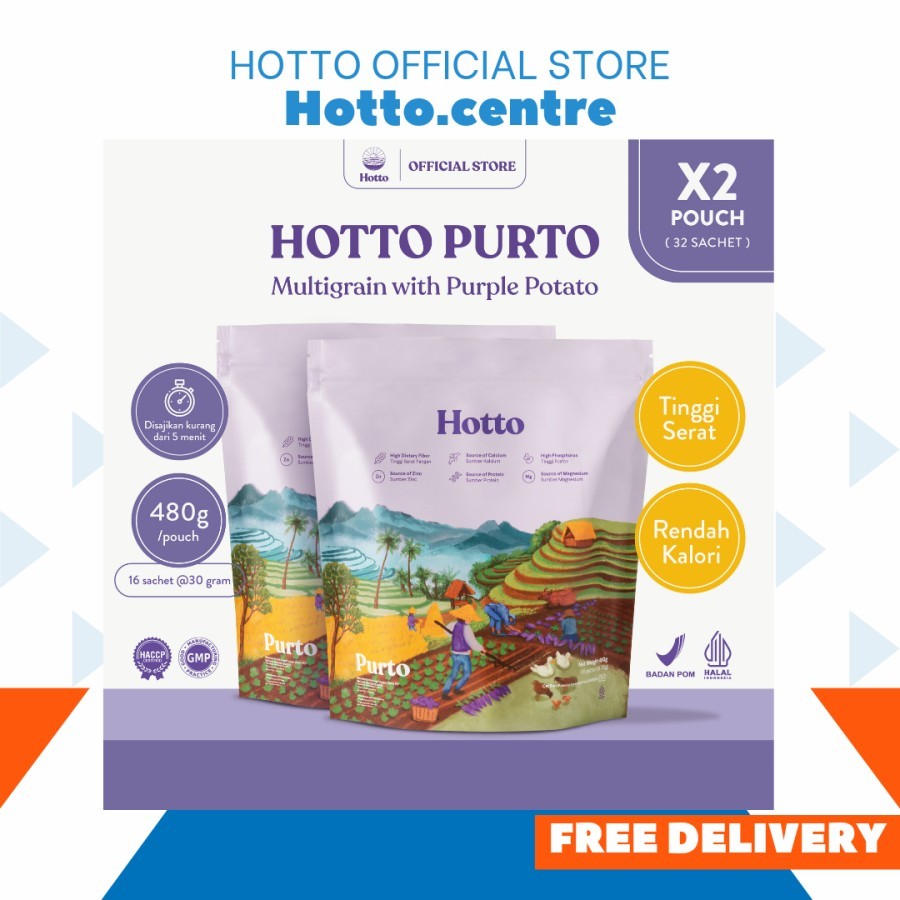 

PROMO !! HOTTO PURTO 2 POUCH (32 SACHETS) MULTIGRAIN PLUS UBI UNGU