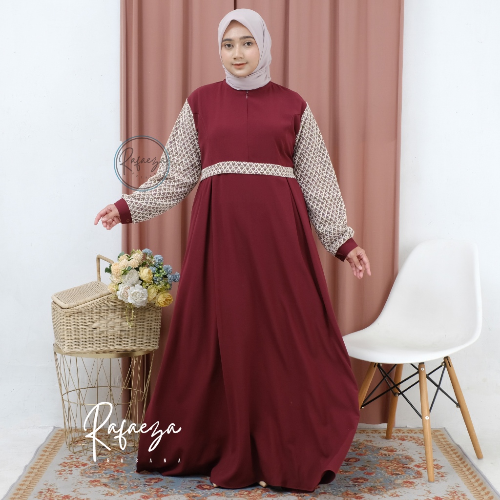 (Bisa COD) Gamis wanita terbaru dress menyusui lengan panjang balon manset kancing mix brukat/ Dress