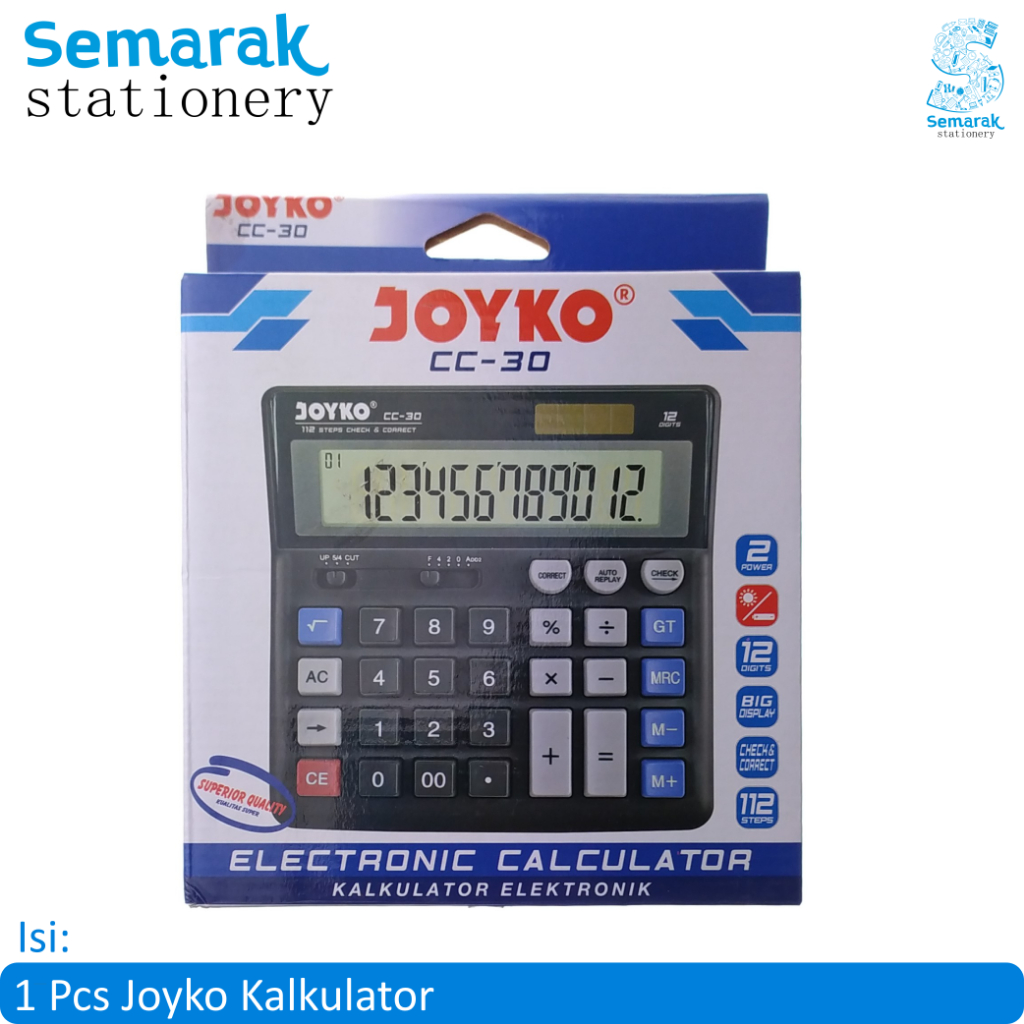 

Joyko Calculator Electronic CC-30 Kalkulator 12 Digits Besar