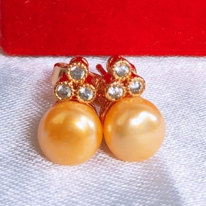 GIWANG TUSUK PERMATA ZIRCON - Giwang tusuk mutiara asli - Anting Mutiara - anting mutiara gold plate