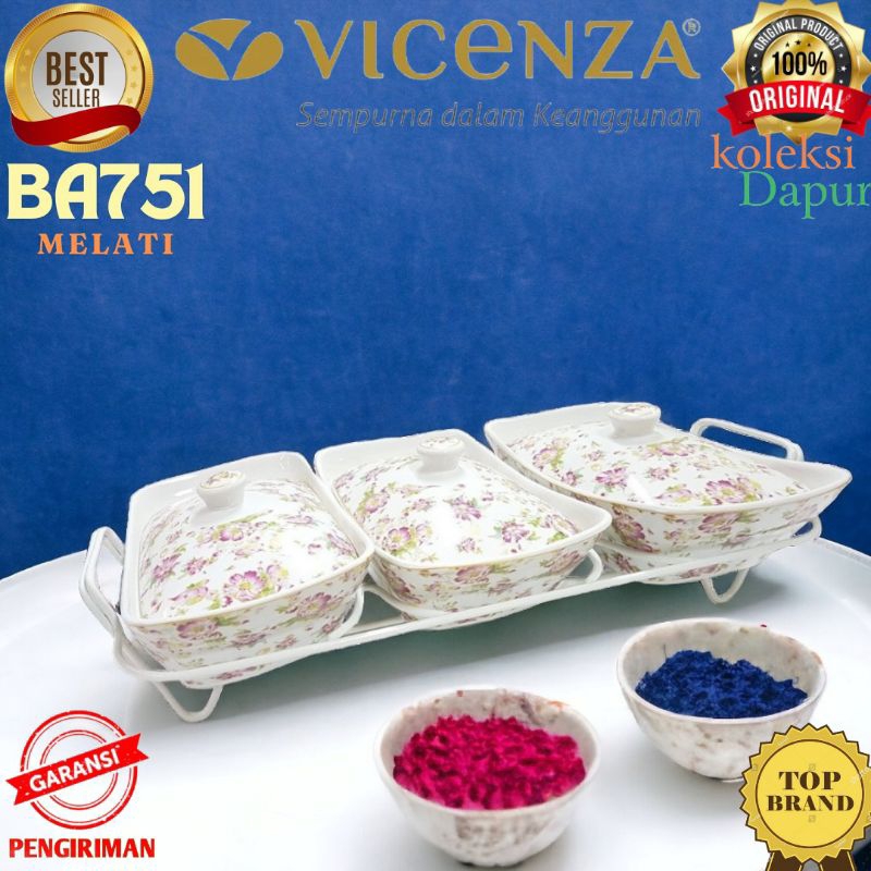 Tempat saji lauk Vicenza dengan rak B751 sajikan 3 menu berbeda dalam 1 tempat, Prasmanan motif Mela