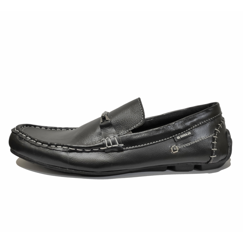 Sepatu Pansus Slip On Kulit Kanvas Slop Hitam Putih Pria Casual Moccasin