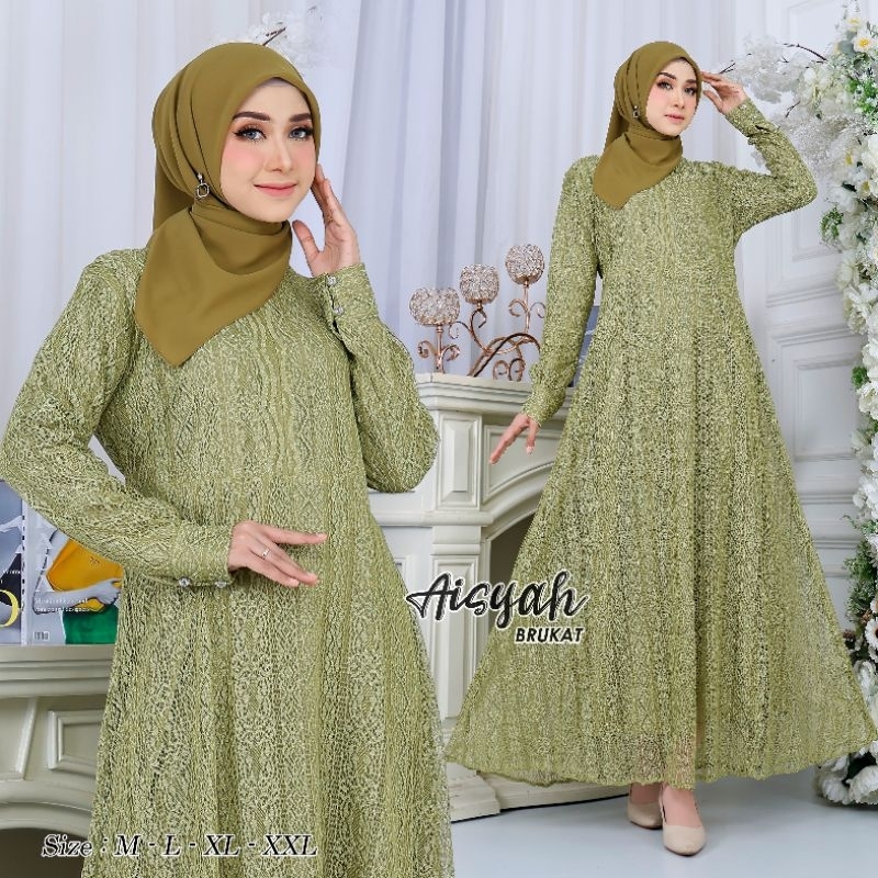 Gamis brukat premium/ Gamis brukat jumbo free masker/Gamis pesta mewah/Baju lebaran