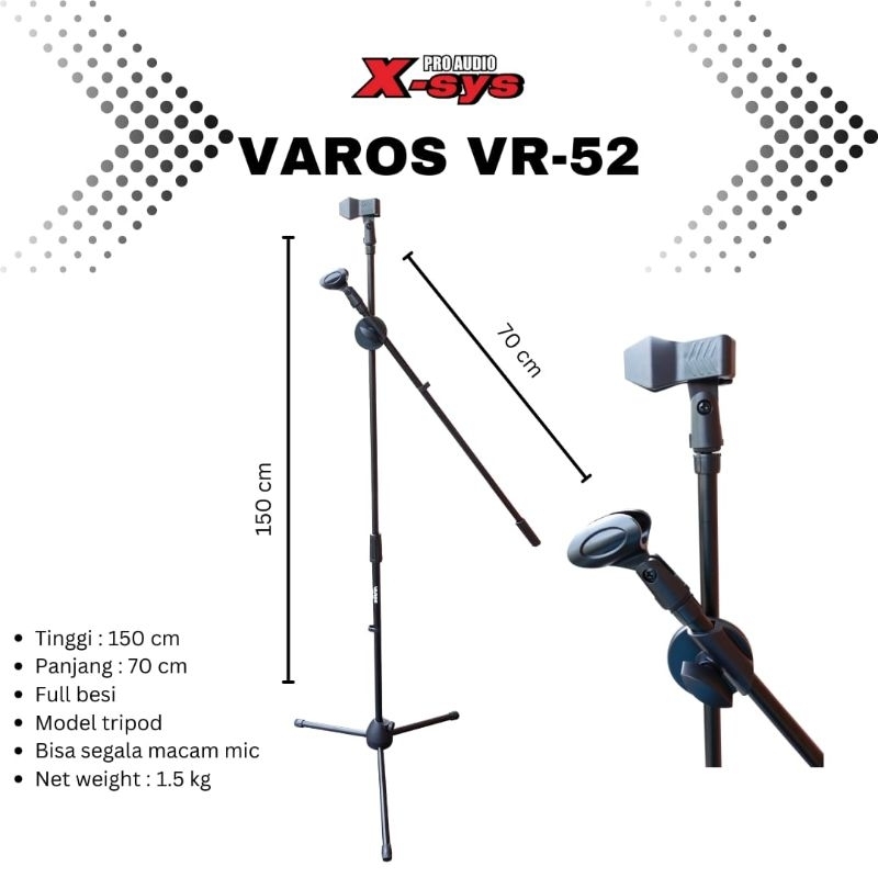 STAND MIC VAROS VR 52 TRIPOD MICROPHONE CAGAK MIK