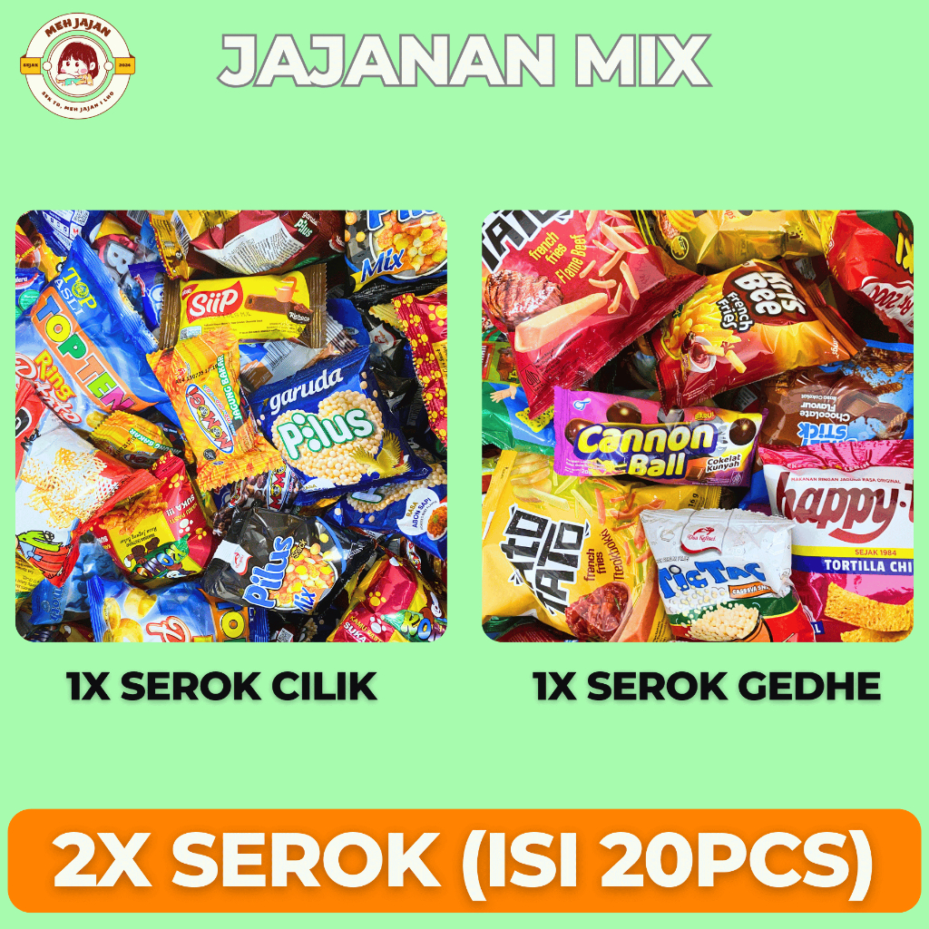 

(2X SEROK ISI 20pcs) JAJANAN MIX SNACK MURAH MANIS GURIH RANDOM - FREE GIFT