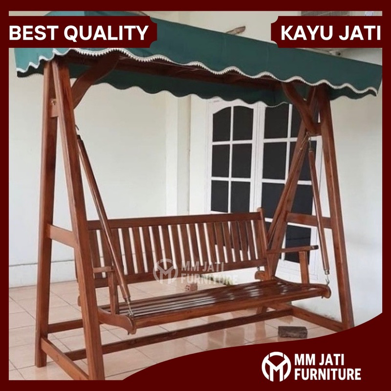 Ayunan Jati Jumbo Ayunan Santai 3 Dudukan Kursi Taman Ayunan Santai