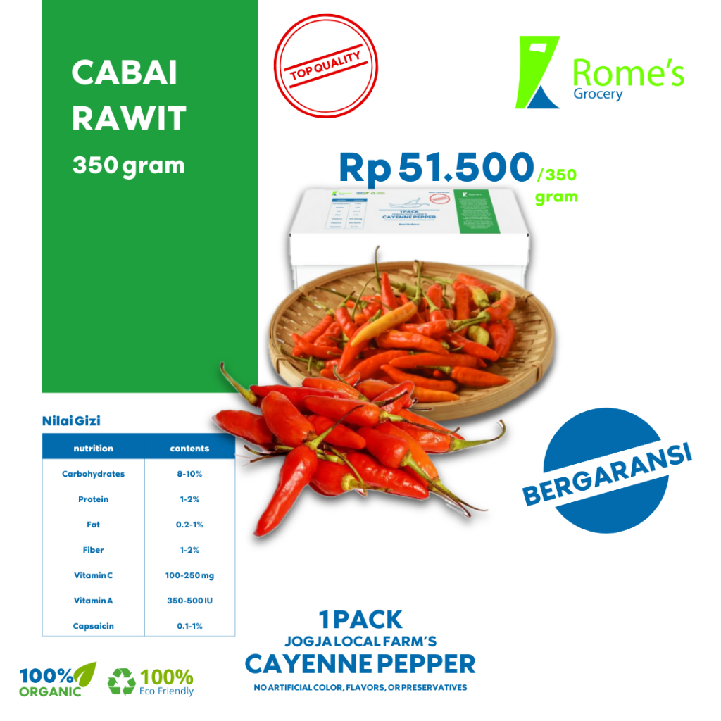 

Cabe Rawit | 1 Pack | 350 Gram | Fresh & Organik | Bergaransi | Rome’s Grocery