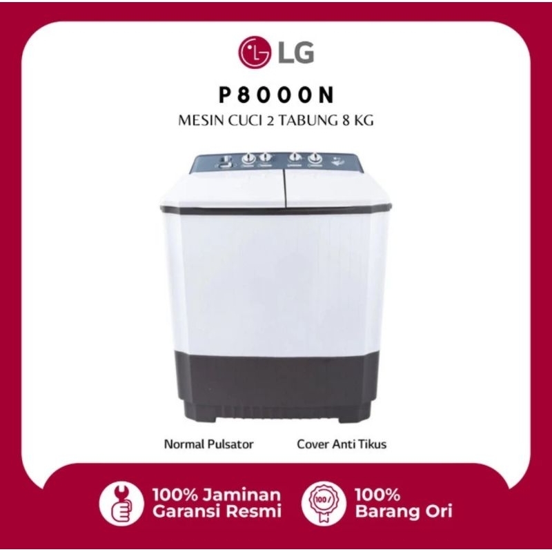 LG MESIN CUCI TWIN TUBE 8KG P8000N