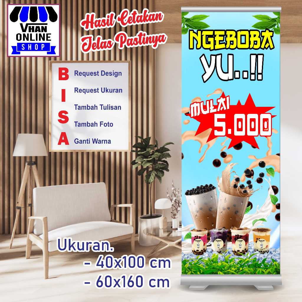 Cetak Spanduk Banner Custom Minuman Boba Warna Biru