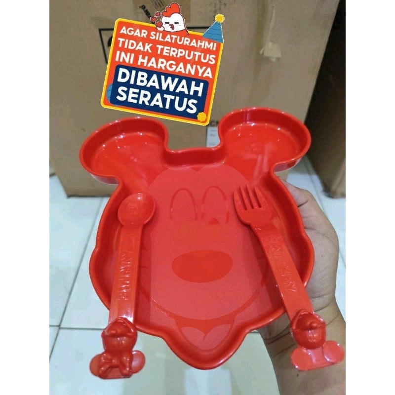 Tupperware Mickey Plate piring makan sendok garpu anak